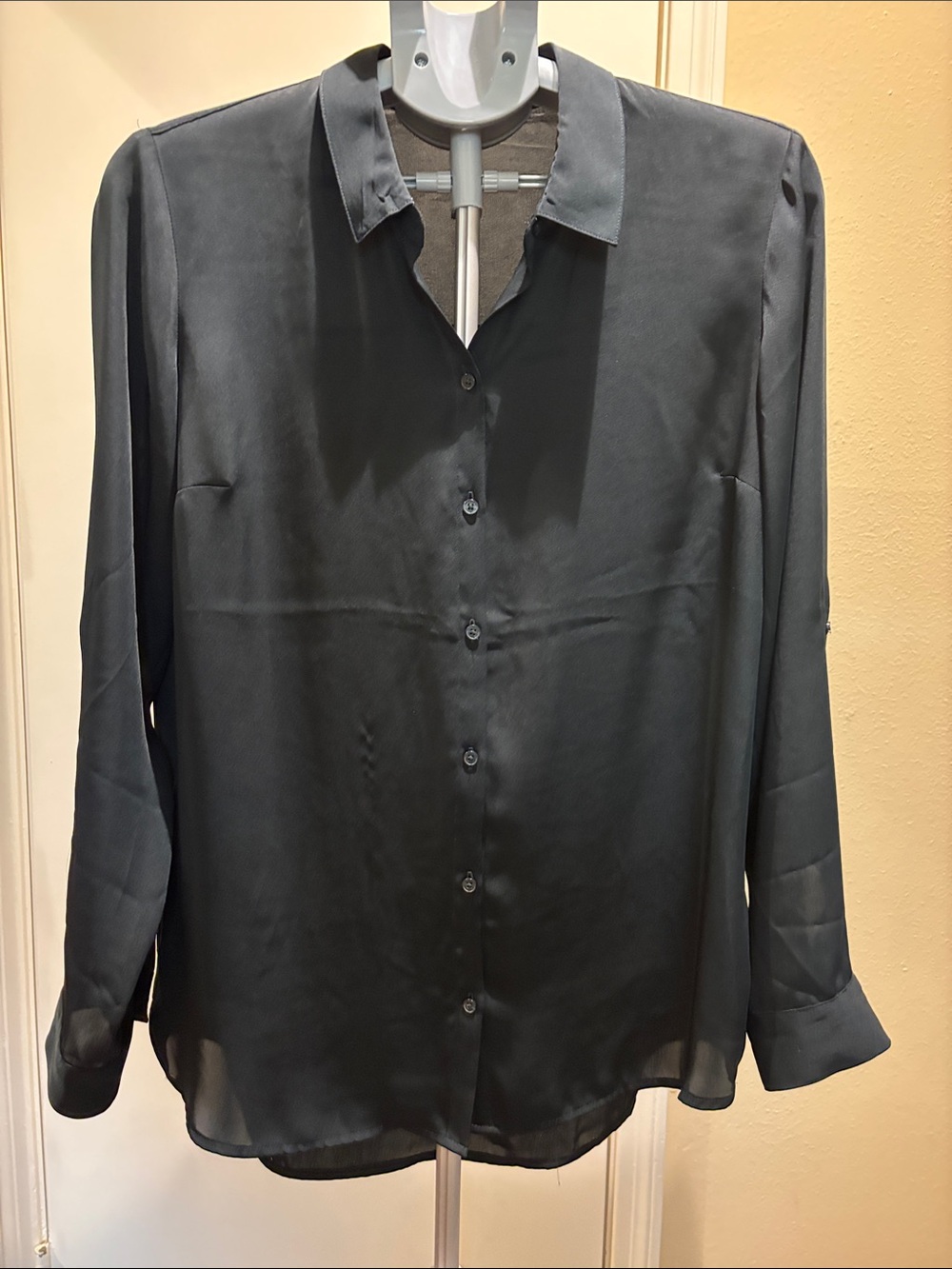 Express dark green Long-Sleeve Satin Button-Down Shirt